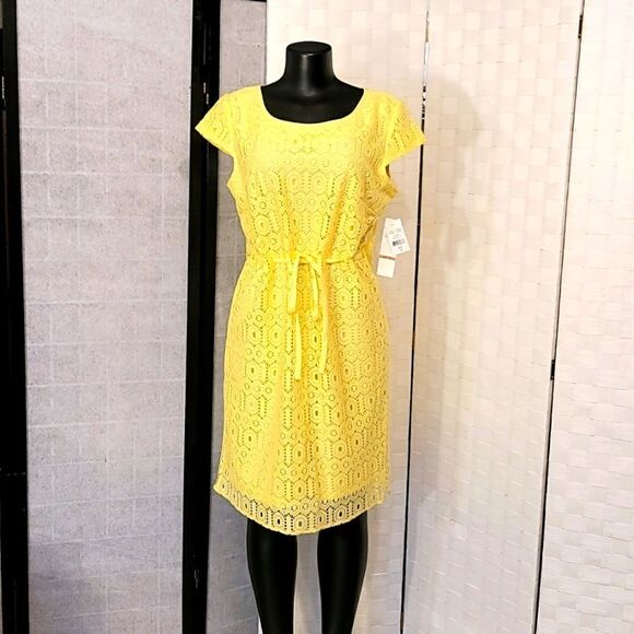 BRAND NEW R&K HIDDEN ZIPPER CLOSURE ROUND NECKLINE SHEATH LACE DRESS - Picture 2 of 15